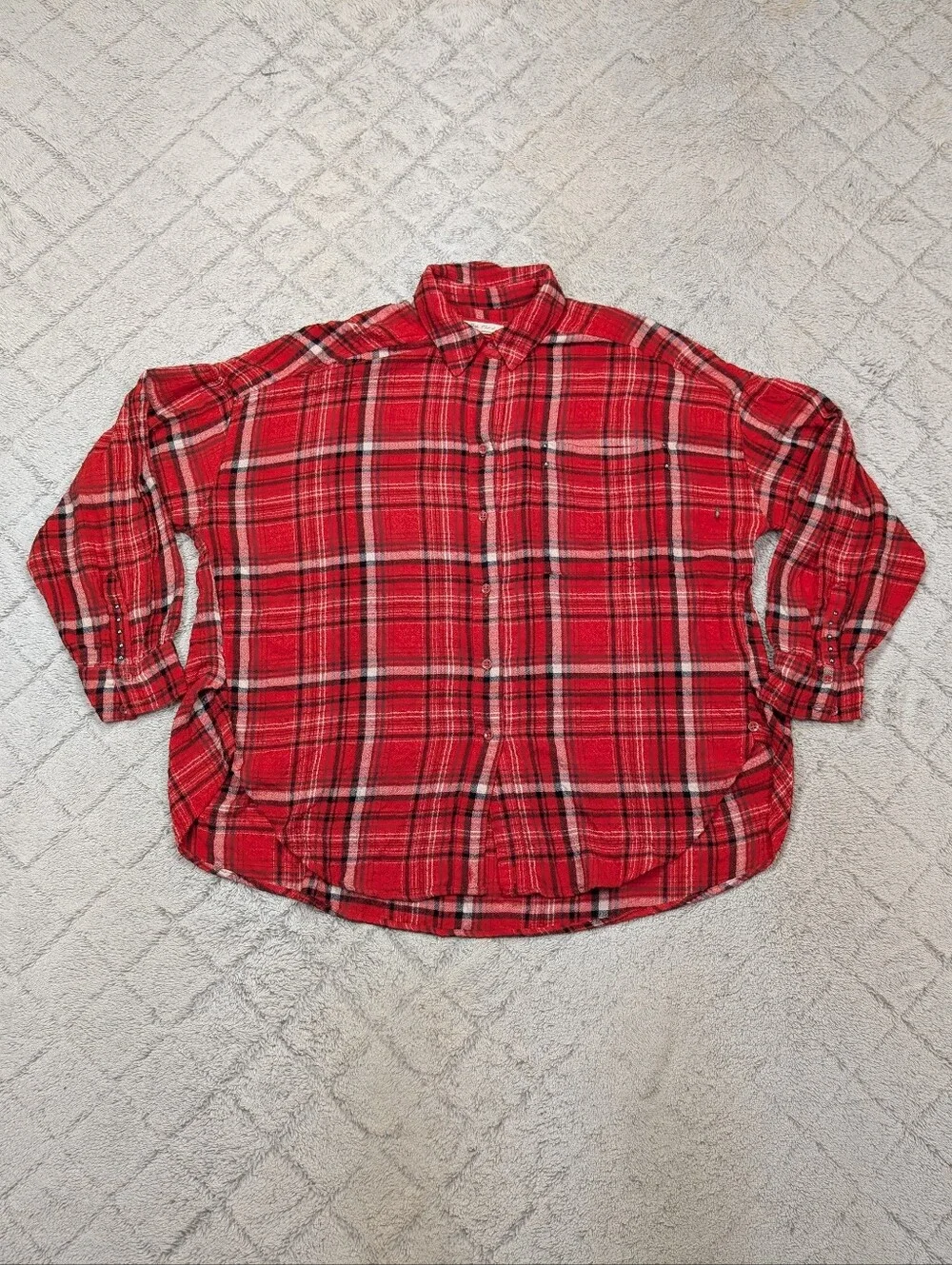 Free People Shirt Womens S Red Plaid Hidden Valley Button Down Slouchy Relax